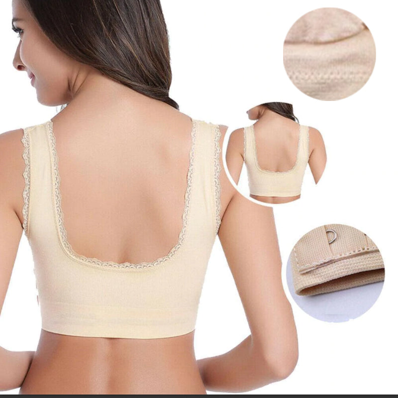 Wireless Front Cross Buckle Lace Lift Bra