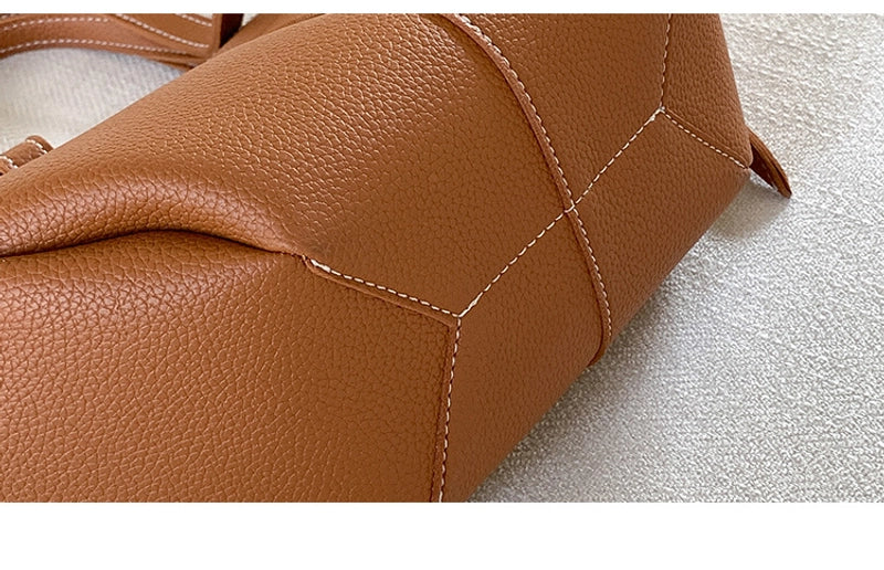 Women's Large Pu Leather Solid Color Basic Classic Style Bucket Magnetic Buckle Tote Bag