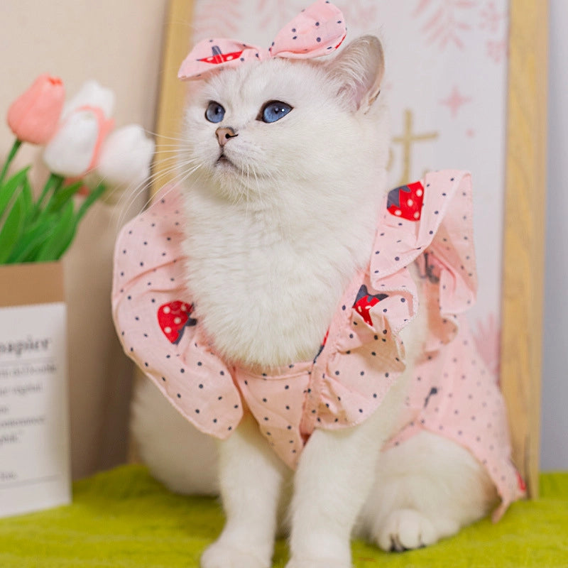 Sweet Cotton Flower Strawberry Pet Clothing