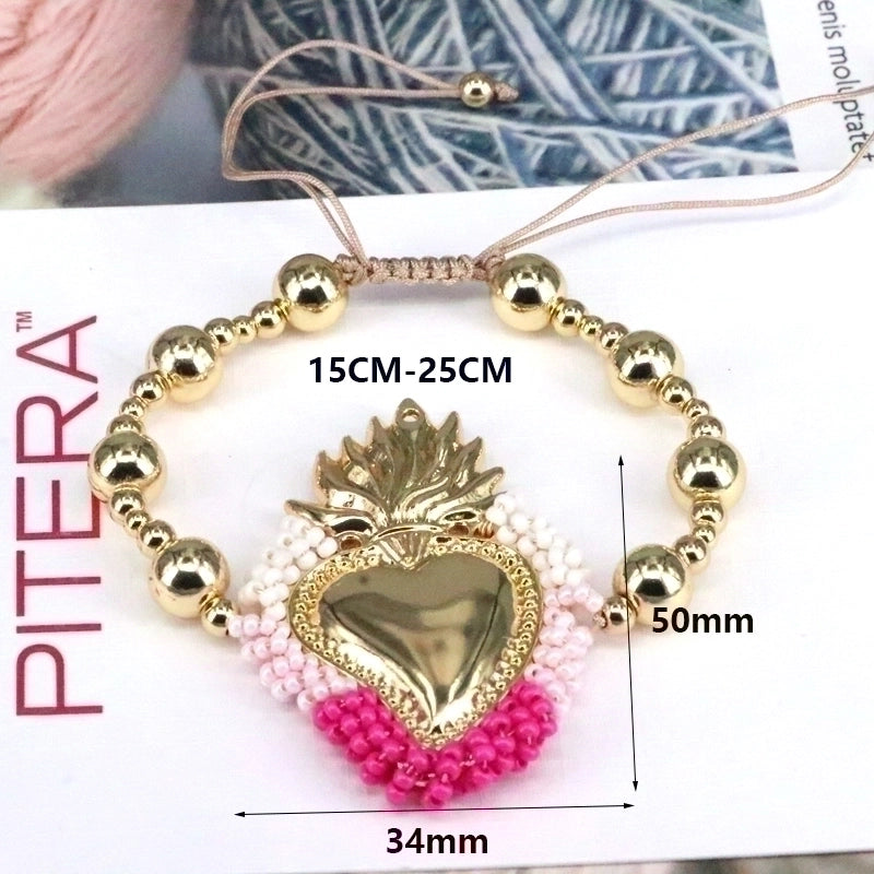 Copper 18K Gold Plated Vintage Style Minimalist Beaded Plating Heart Shape Bracelets