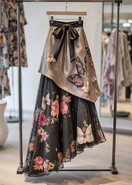 Chic Asymmetrical Print High Waist Chiffon Patchwork Skirt Summer
