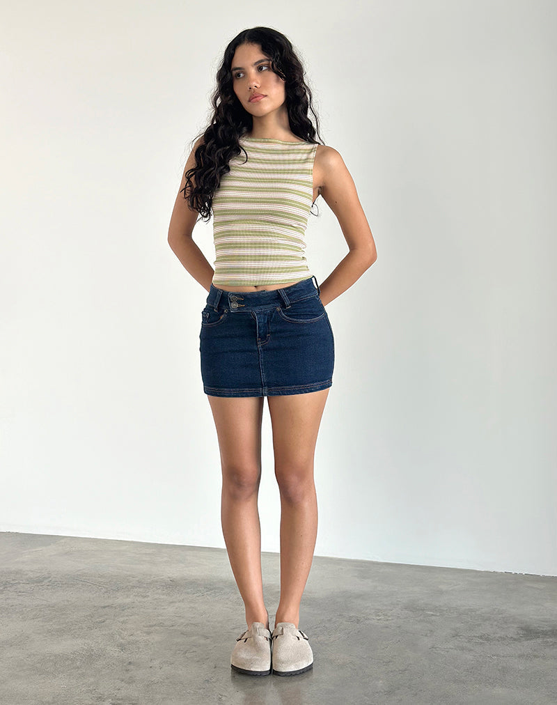 Dudley Vest Top in Green. Pink and White Stripe