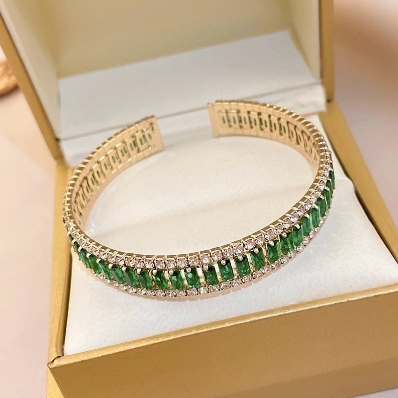 Minimalist Letter Solid Color Copper Zircon Bangle In Bulk