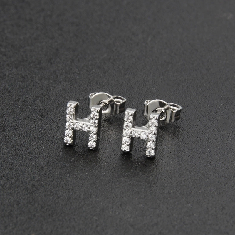 1 Pair Fashion Letter Inlay Copper Zircon Gold Plated Ear Studs