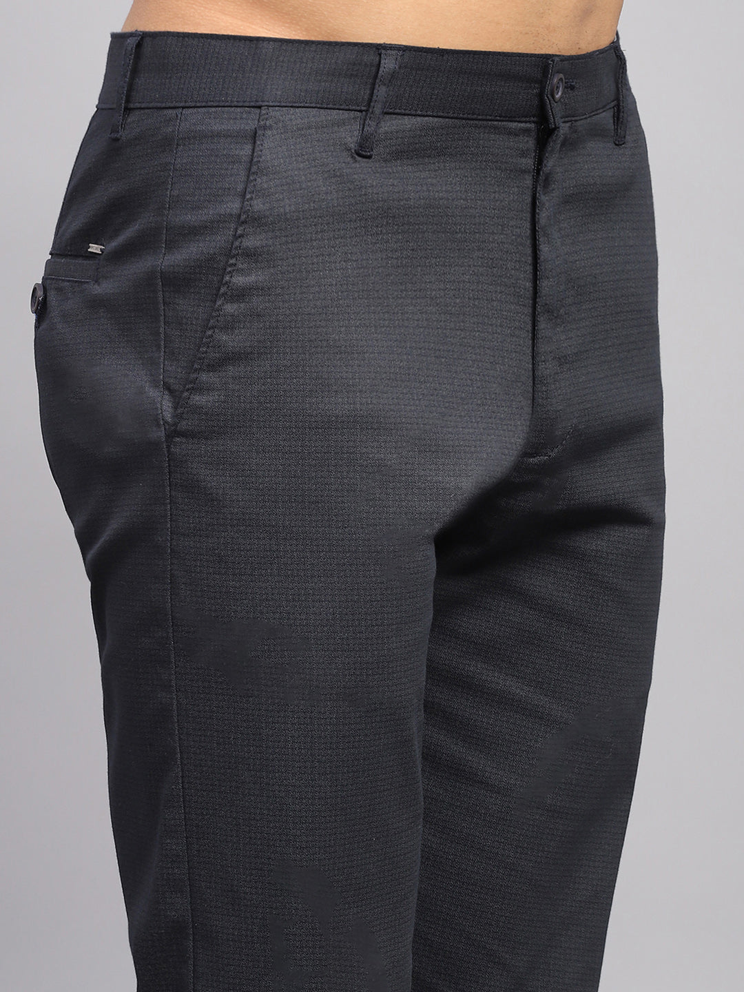 Men Black Solid Regular Fit Trouser