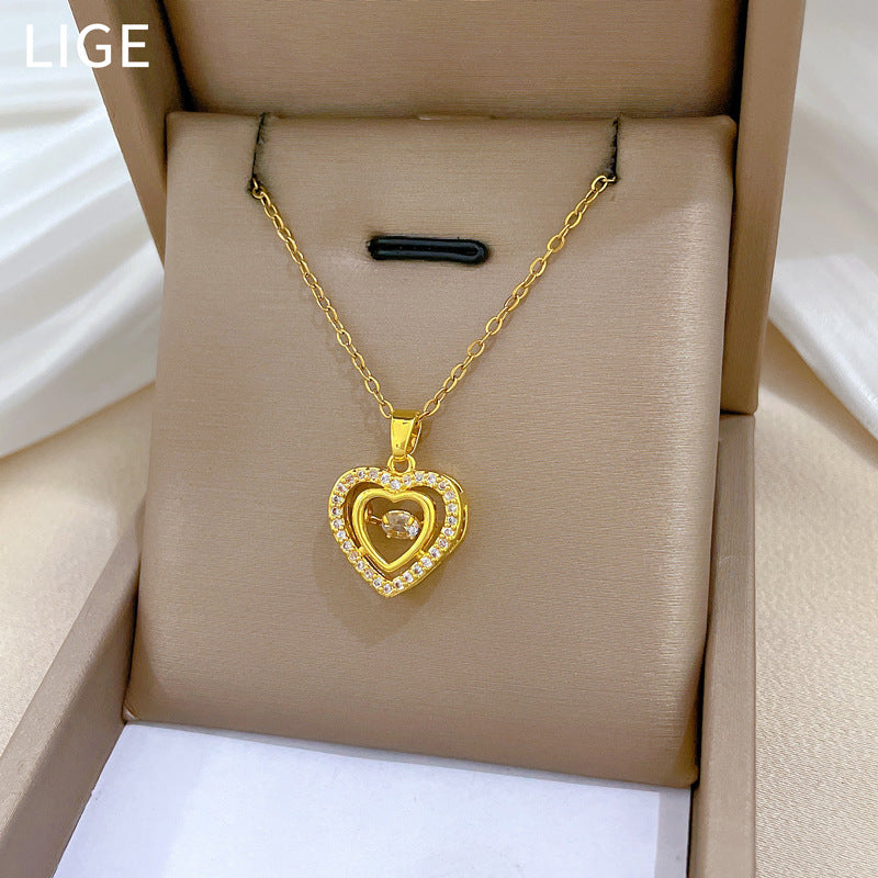 Love Double Layer Smart Gorgeous Full Diamond Necklace Women'S All-Match Clavicle Chain Titanium Steel Chain