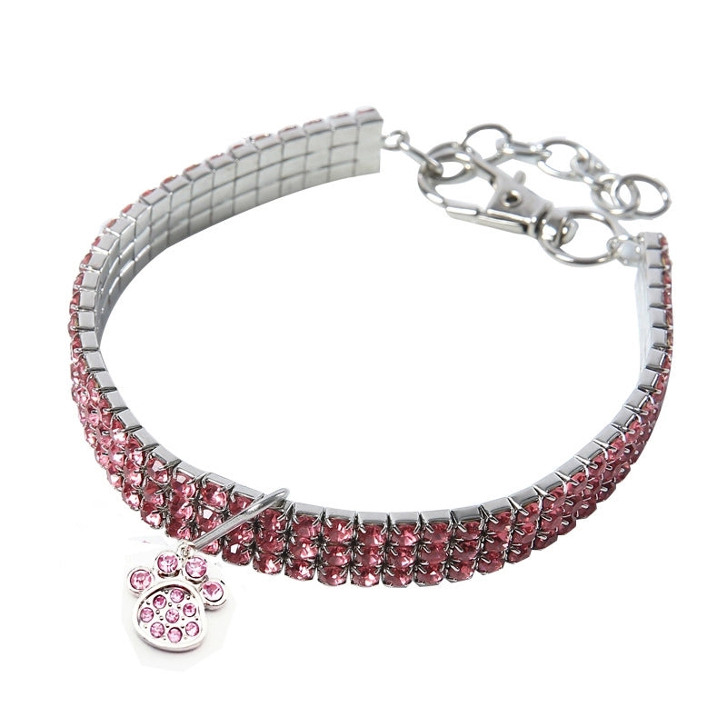 Solid Color Elastic Adjustable Pendant Heart Shape Inlaid Zircon Pet Collar