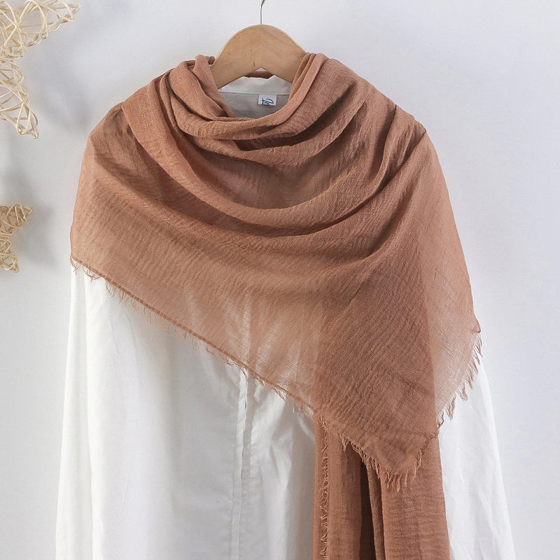 Hot Selling Solid Color Pleated Cotton And Linen Scarf Women's Bag Headscarf Crumpled Hair Fringe Bubble Scarf Women's Scarf Cover Head