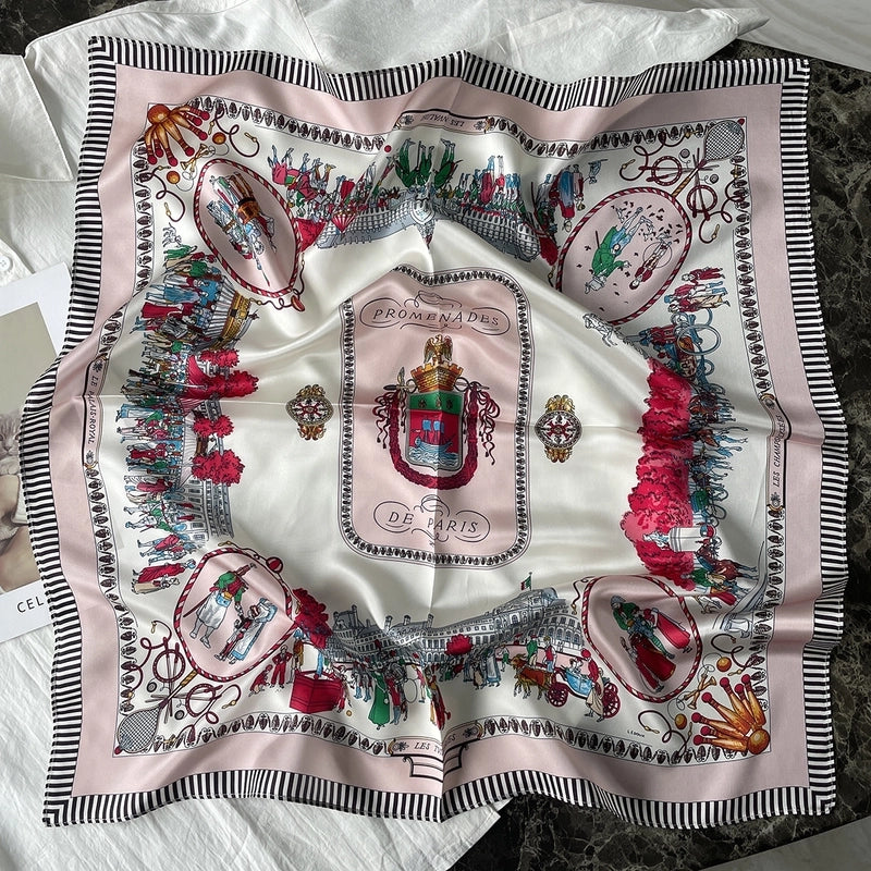 Silk Scarf Women's Spring Fashion Striped Silk Scarf 70 Square Scarf Advanced Sunscreen Scarf