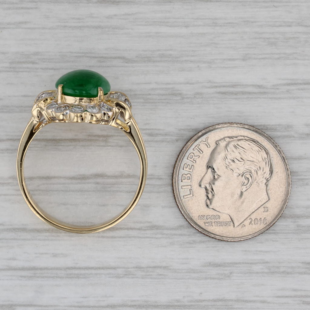 Green Jadeite Jade 0.41ctw Diamond Halo Ring 18k Yellow Gold Size 7