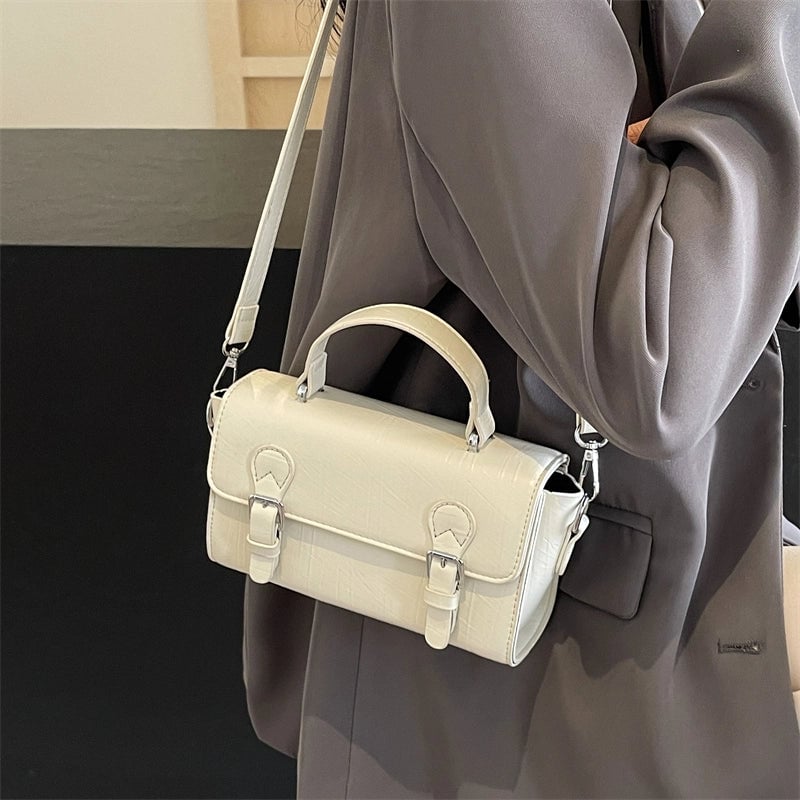 Women's Pu Leather Solid Color Classic Style Sewing Thread Zipper Flip Cover Handbag Crossbody Bag