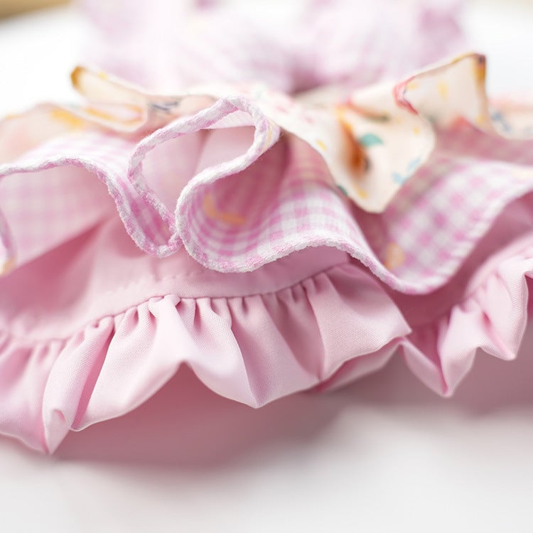Floral Plaid Ruffled Dog Cat Dress Harness