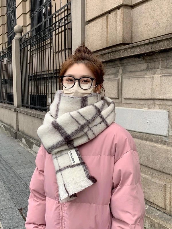Brown Striped Scarf Women's Autumn And Winter  Trendy Winter Warm Imitation Cashmere Windproof Scarf For Students
