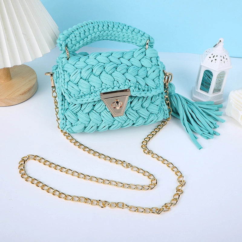 Women's Small Polyester Solid Color Streetwear Tassel Square Lock Clasp Shoulder Bag Handbag Crossbody Bag