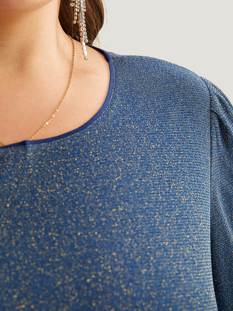 Glitter Crew Neck Pocket Pleated Dress