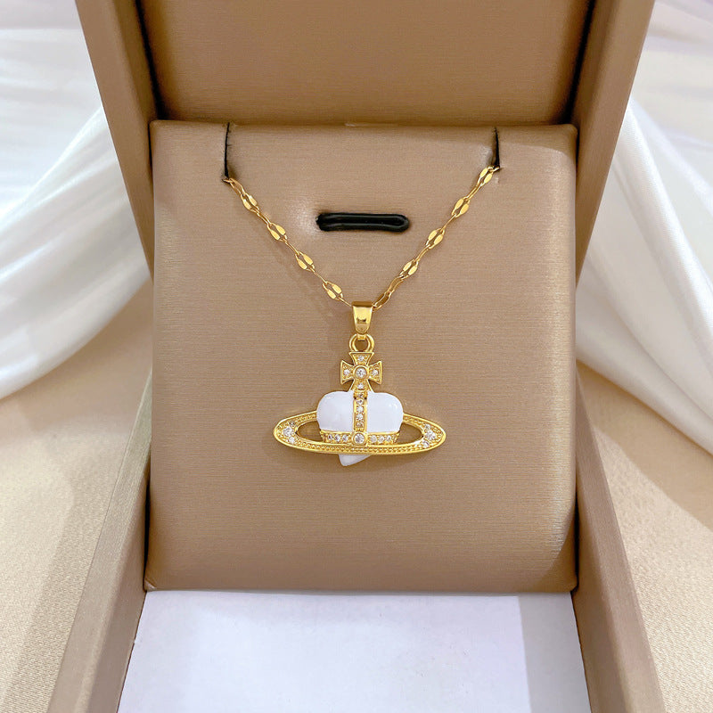 Cartoon East Asia Symbol Lucky Cat Geometric Titanium Steel Diamond Inlay Necklaces