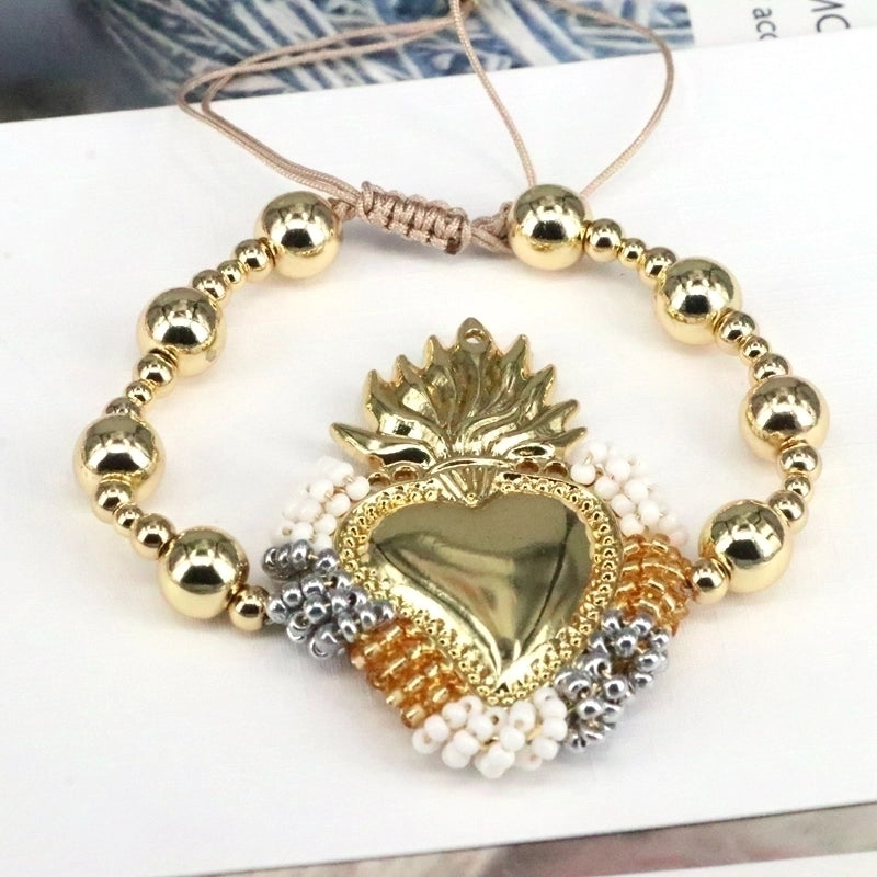 Copper 18K Gold Plated Vintage Style Minimalist Beaded Plating Heart Shape Bracelets