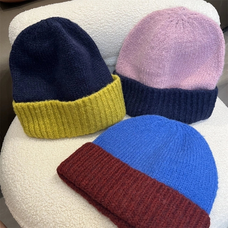 Women's Minimalist Color Block Eaveless Wool Cap