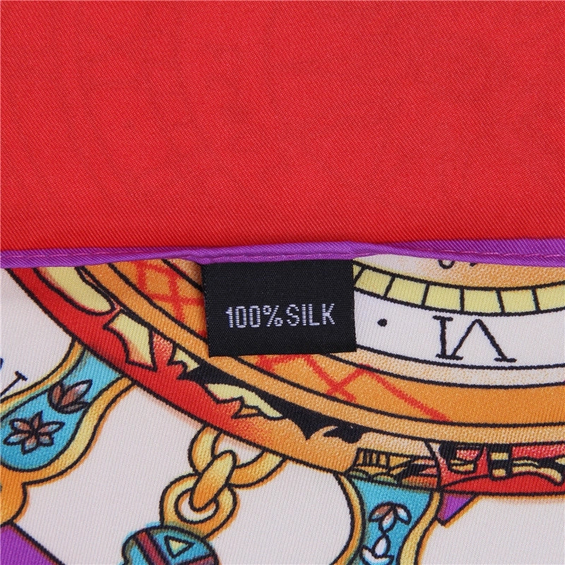 New Fashion Silk Scarf Twill Imitation Silk 130cm Big Square Scarf Roman Clock Printing Shawl Scarf