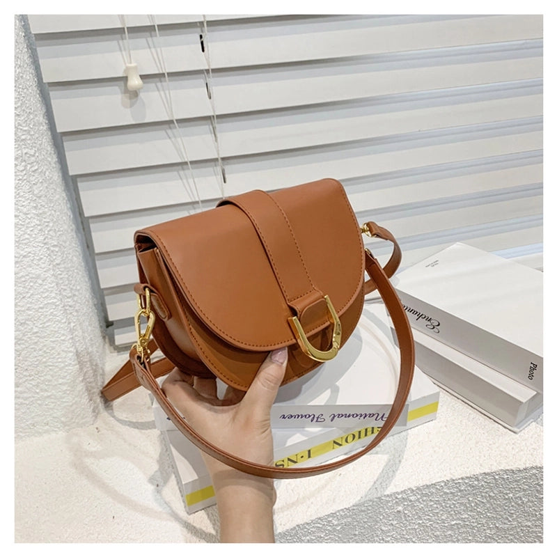 Women's Small Pu Leather Solid Color Elegant Semicircle Magnetic Buckle Crossbody Bag
