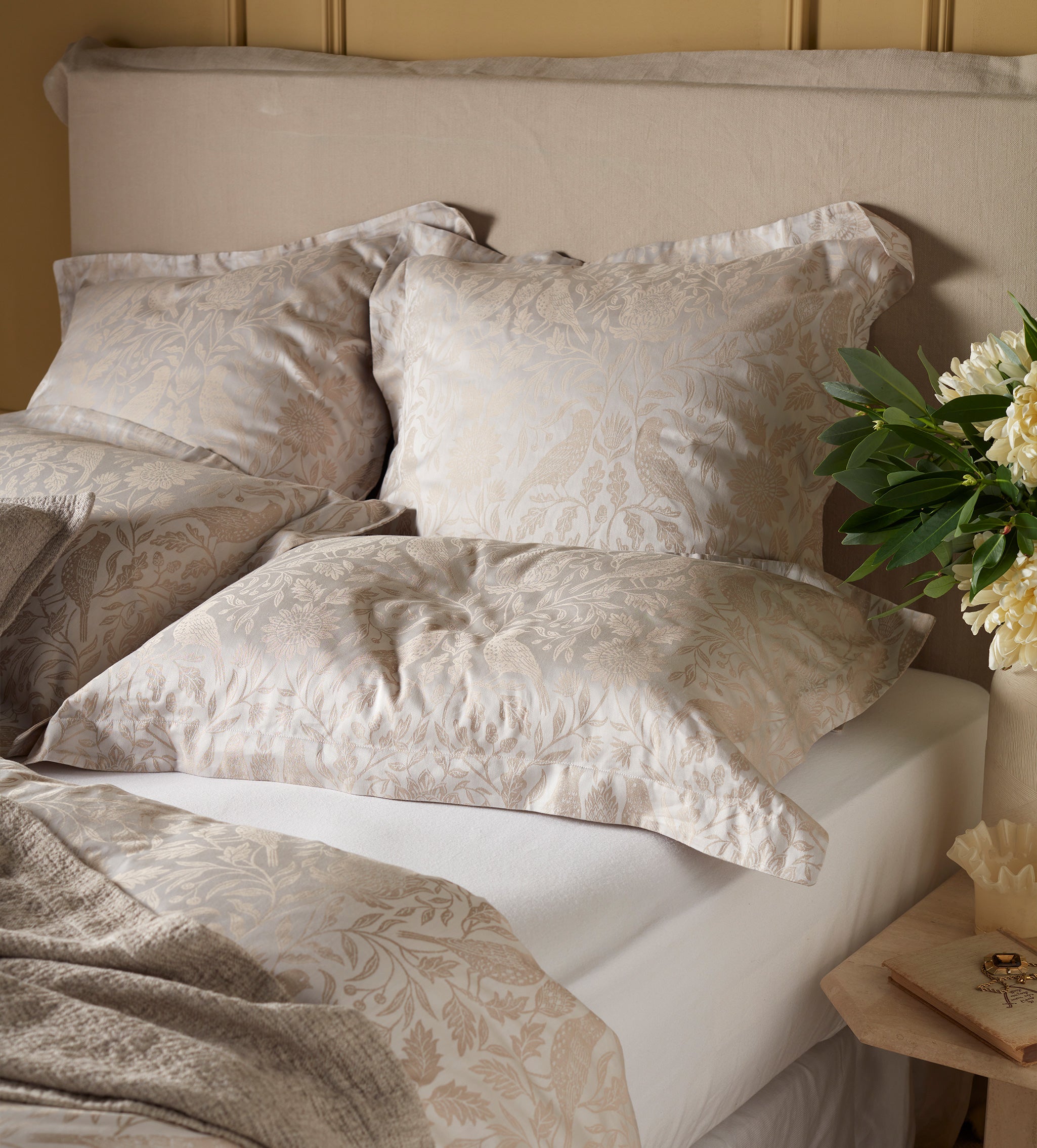 Natural Birdie Jacquard 100% Cotton Pillowcase