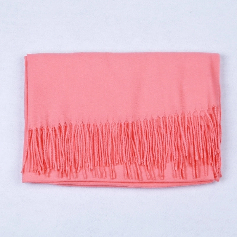 Cashmere Solid Color Scarf Women's Autumn And Winter 220g Explosions Barbed Hair Padded Travel Warm Tassel Shawl