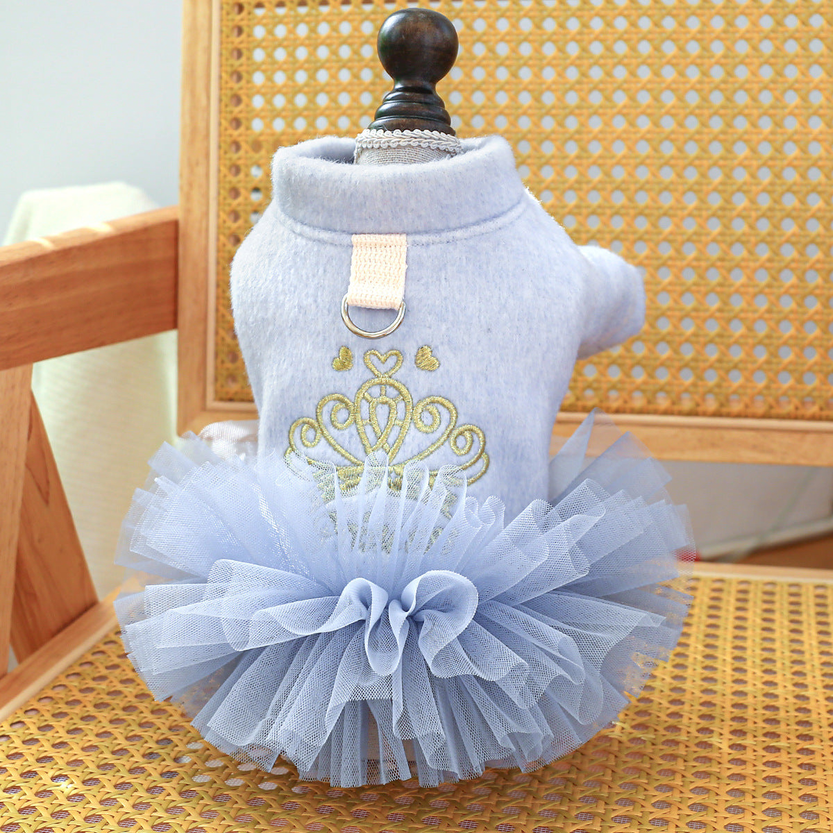 Crown Printed Warm Dog Lace Dress