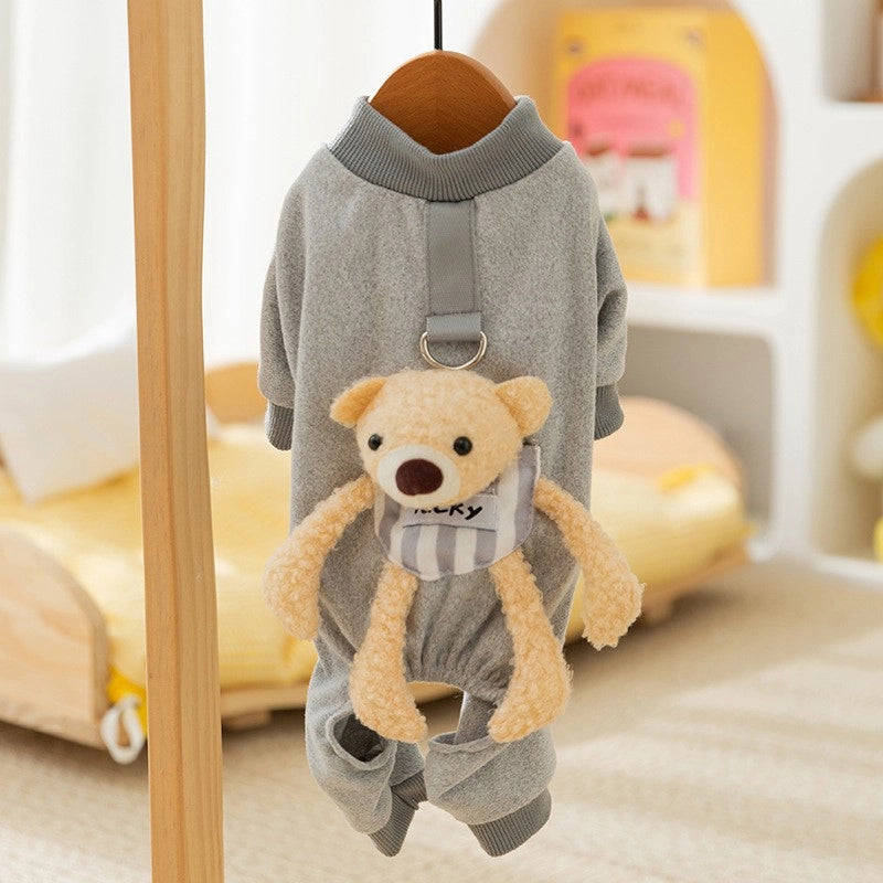 Spring Summer Dog Clothes Cute Bear Striped Four-legged Home Outfit Cat Pet Air Conditioning Clothes