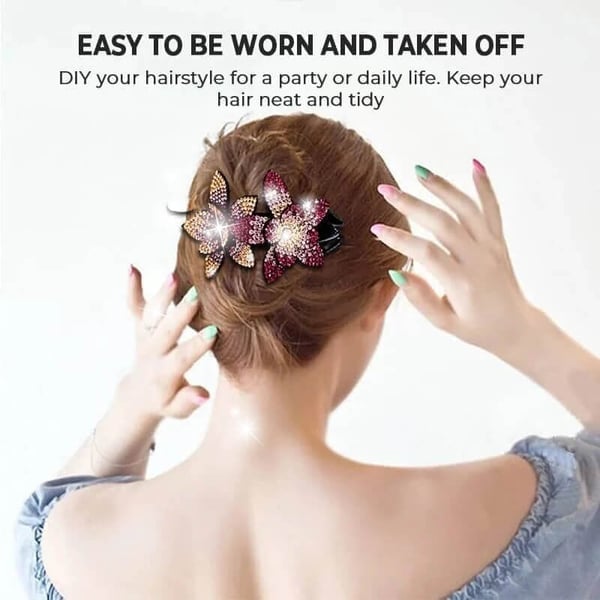 Rhinestone Double Flower Hairpin (buy one get one free)