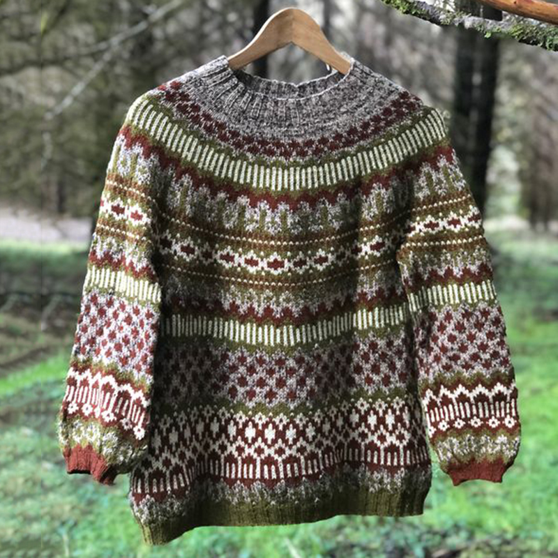 Vintage Festive Icelandic Knit Jacquard Warmth Crew Neck Sweater Unisex