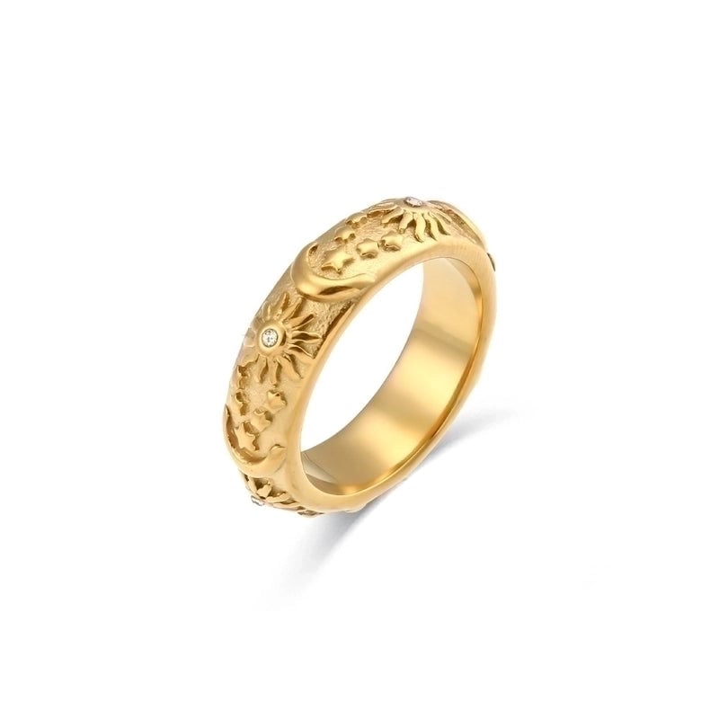 Sun Star Metal Titanium Steel 18k Gold Plated Artificial Gemstones Rings