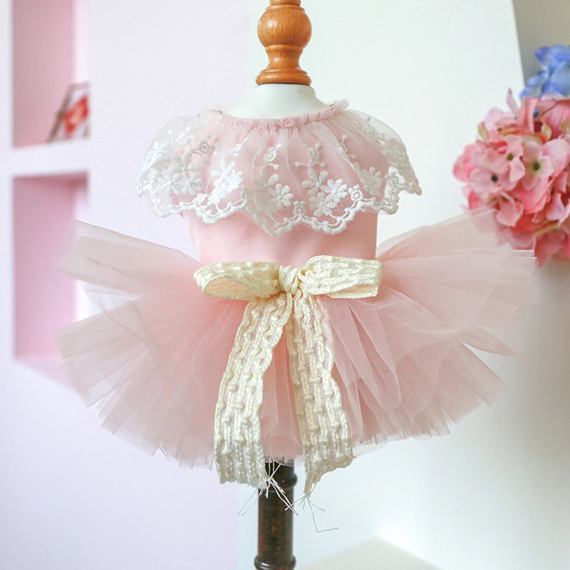 Pet Circle Dog Clothes Cat Clothing Spring And Summer New Princess Yarn Fairy Lace Pink Shaped Yarn Skirt