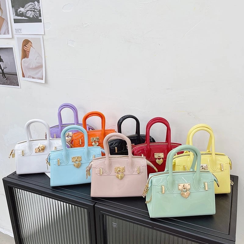 Women's Small All Seasons Pvc Solid Color Fashion Square Lock Clasp Handbag