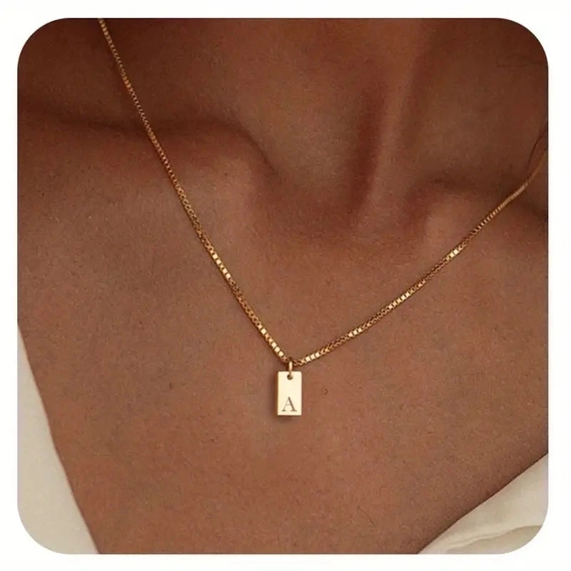 Titanium Steel Minimalist Letter Rectangle Plating Pendant Necklace