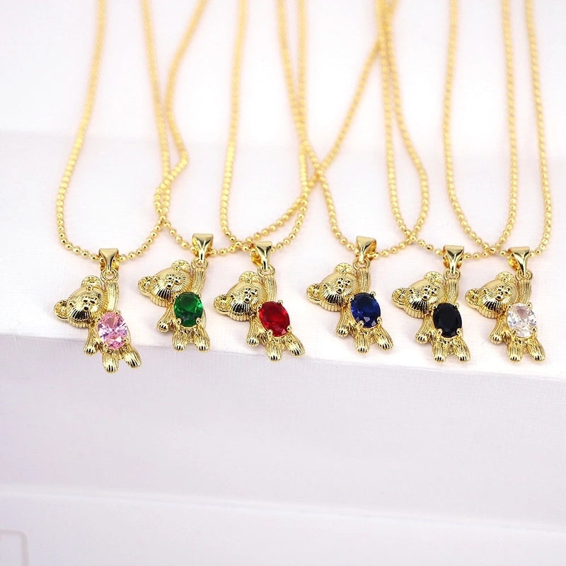 Fashion Simple Cute Copper Zircon Bear Colorful Gold-plated Clavicle Chain