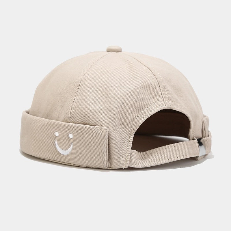 Unisex Minimalist Smile Face Embroidery Eaveless Beanie Hat