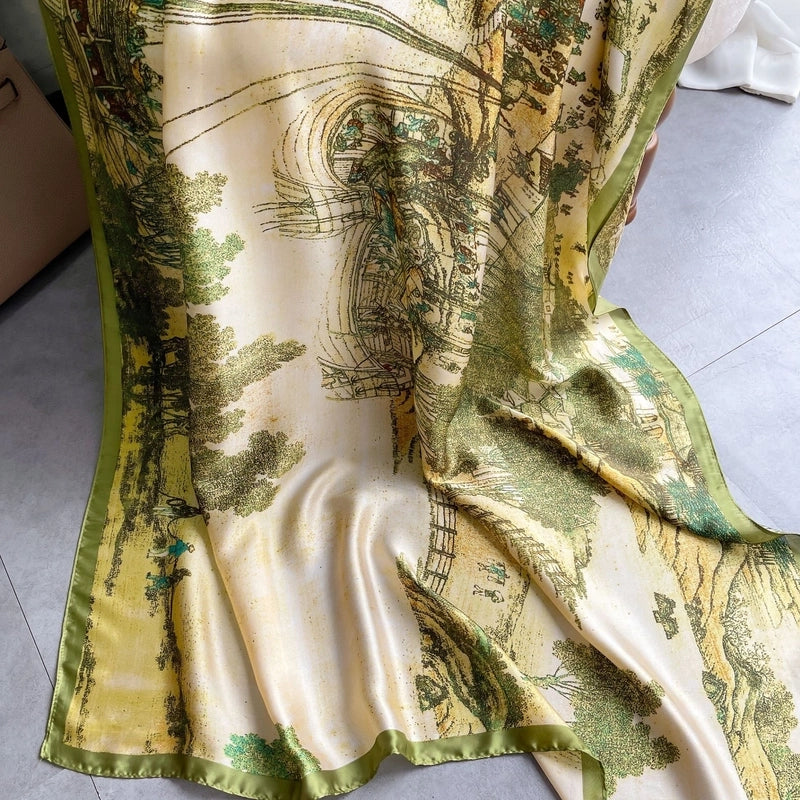 Women's Casual Elegant Printing Rose Satin Printing And Dyeing Printing Floral Silk Scarf Scarf