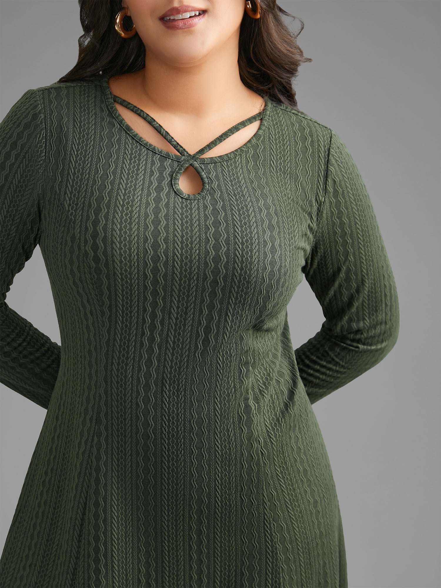 Plain Textured Keyhole Knit Dress