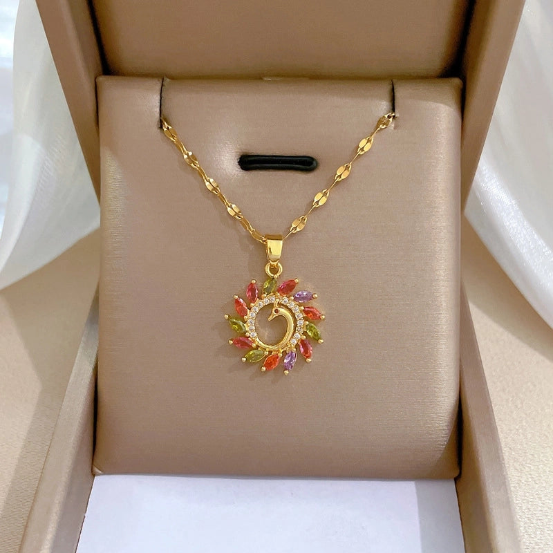 Fashion Geometric Titanium Steel Copper Plating Artificial Diamond Necklace