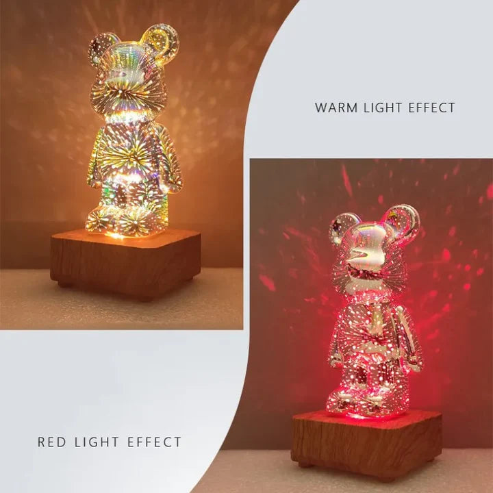 RECHARGEABLE BEAR 3D COLORFUL DIMMING FIREWORKS GLASS LAMP