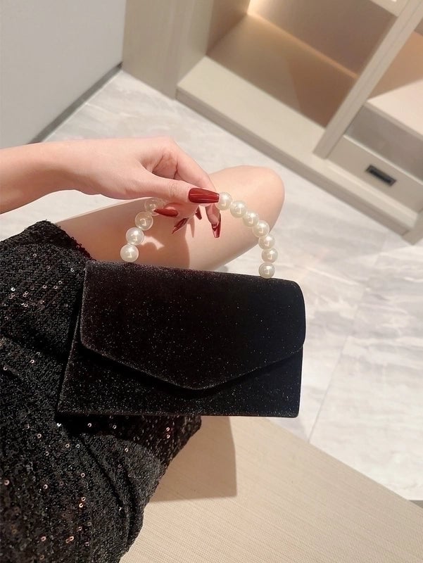 White Black Polyester Solid Color Beading Evening Bags