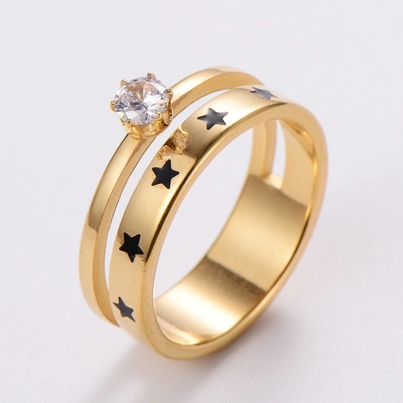 3 Pieces Stainless Steel 18K Gold Plated Fashion Inlay Hand Number Bow Knot Zircon Open Ring