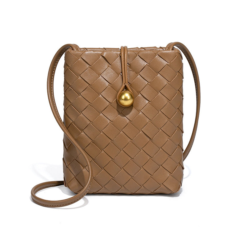 Women's Mini Pu Leather Solid Color Classic Style Weave Square Lock Clasp Shoulder Bag Crossbody Bag