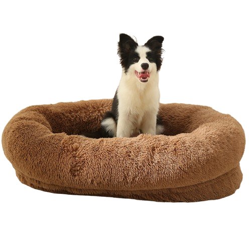 Fluffy Oval-Shaped Pet Bed - Brown