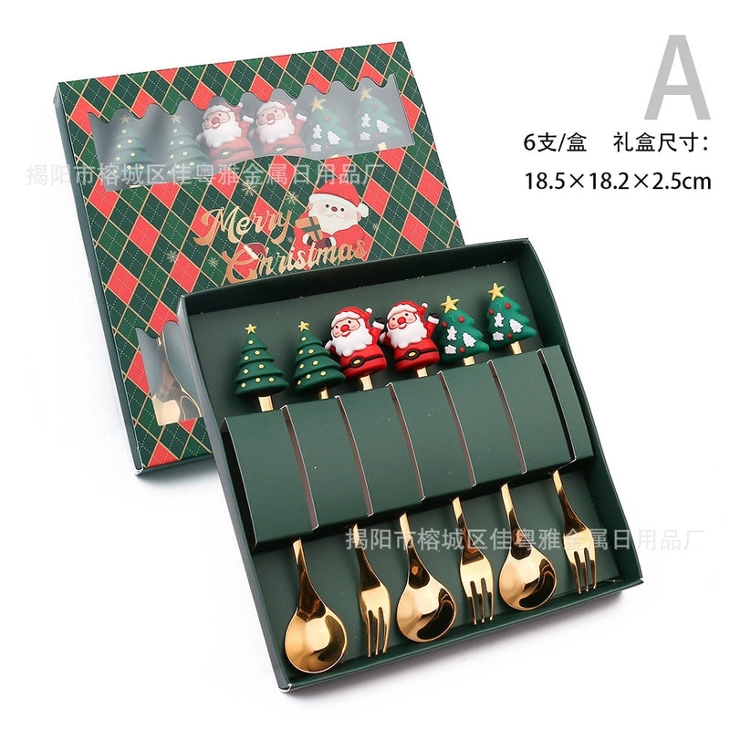 Christmas Christmas Santa Claus Stainless Steel Spoon Fruit Fork 1 Set