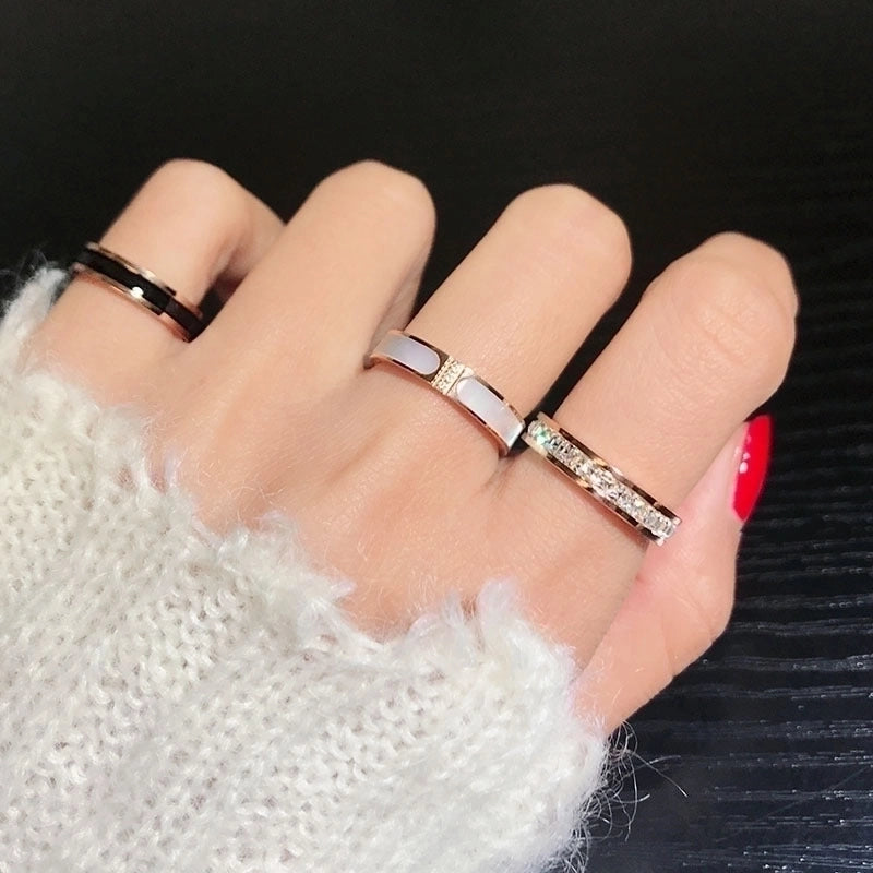 Minimalist Circle Titanium Steel Inlay Zircon Rings