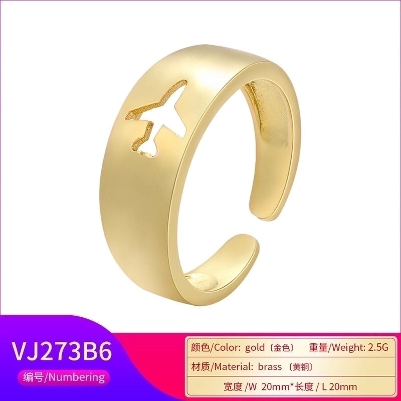 Glossy Copper Plated 18k Gold Ring Lightning Airplane Butterfly Pattern Couple Ring