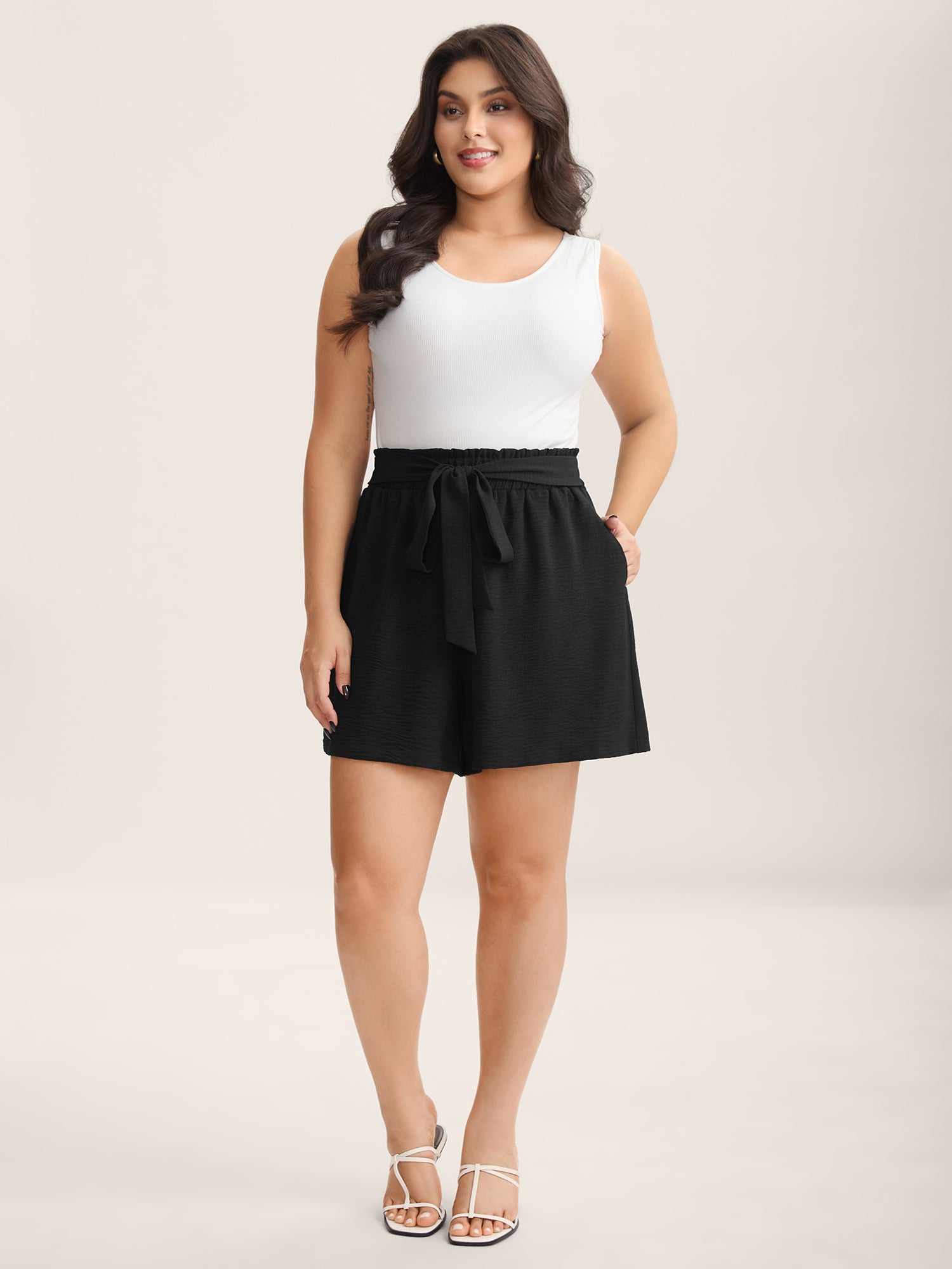 Belted Wide-Leg Solid Shorts