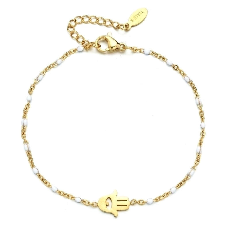Bohemian Minimalist Palm Eye Stainless Steel Enamel Plating Hollow Out Bracelets