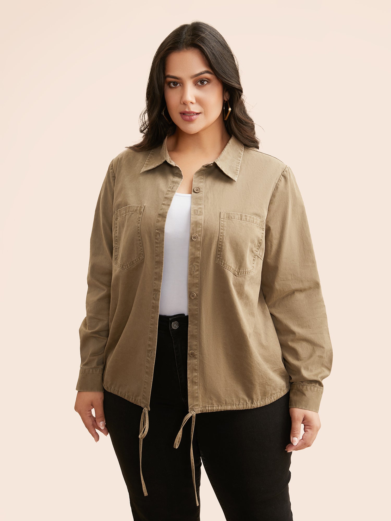 Vintage Patched Pocket Drawstring Shirt